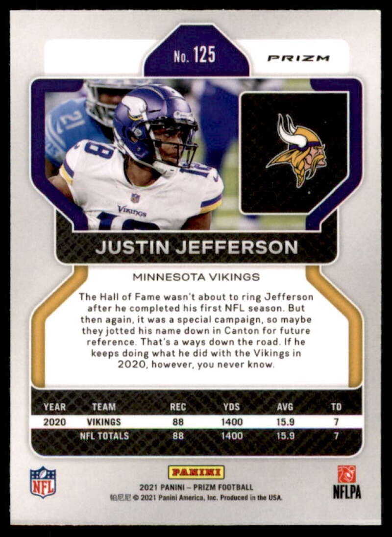 Justin Jefferson Card 2021 Panini Prizm Prizms Green #125  Image 2