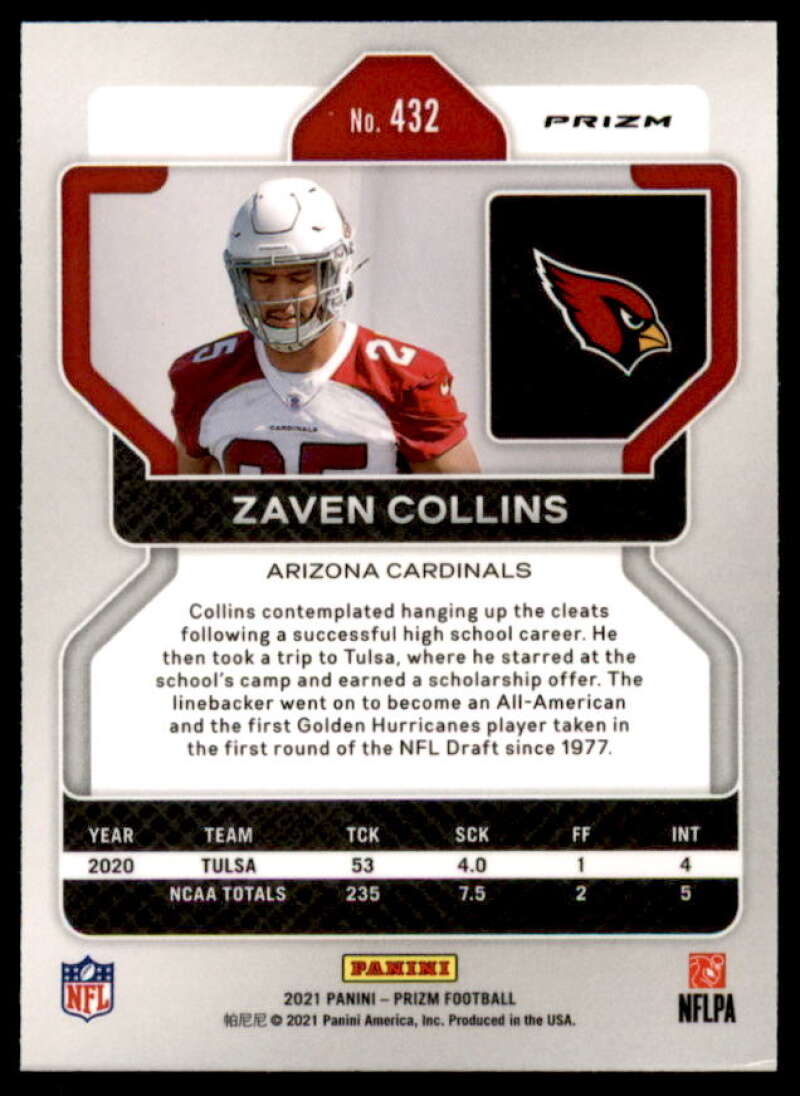 Zaven Collins Rookie Card 2021 Panini Prizm Prizms Red Ice #432  Image 2