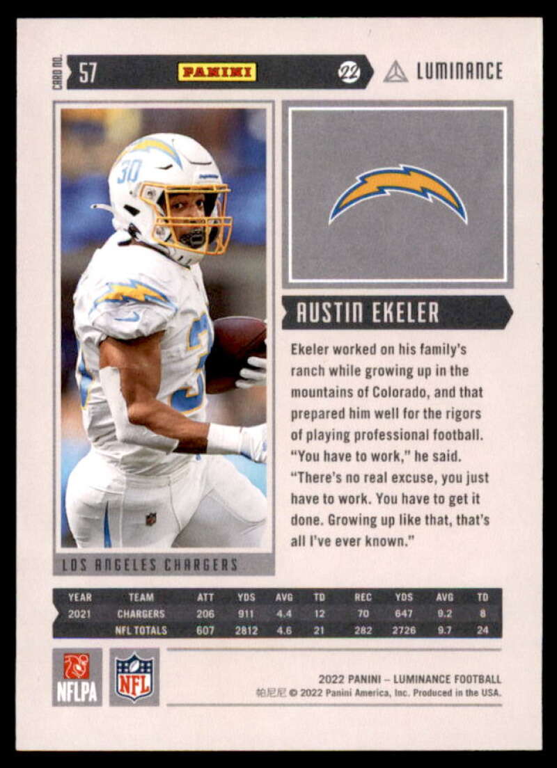 Austin Ekeler Card 2022 Panini Luminance Green #57  Image 2