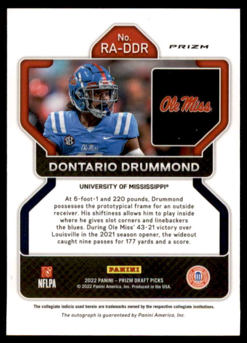 Dontario Drummond Rookie 2022 Panini Prizm Draft Picks Autographs Hyper #194  Image 2