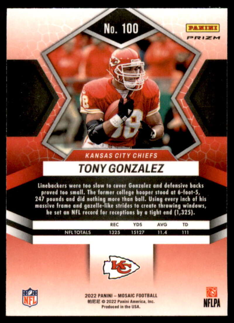 Tony Gonzalez Card 2022 Panini Mosaic Mosaic Green #100  Image 2