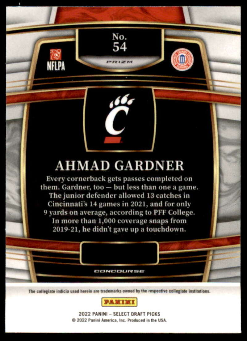 Ahmad Gardner Rookie Card 2022 Select Draft Picks Prizms Red Lazer #54  Image 2