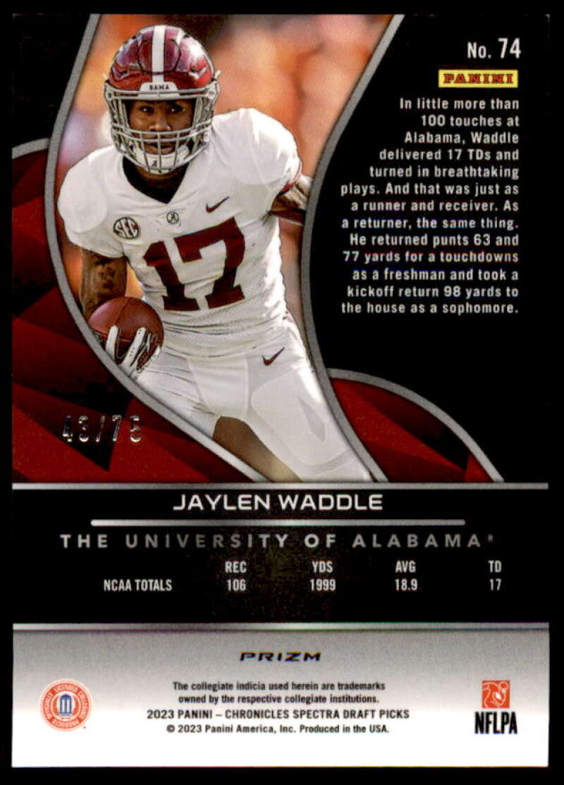 Jaylen Waddle Card 2023 Panini Chronicles Draft Picks Spectra Neon Pink #74  Image 2