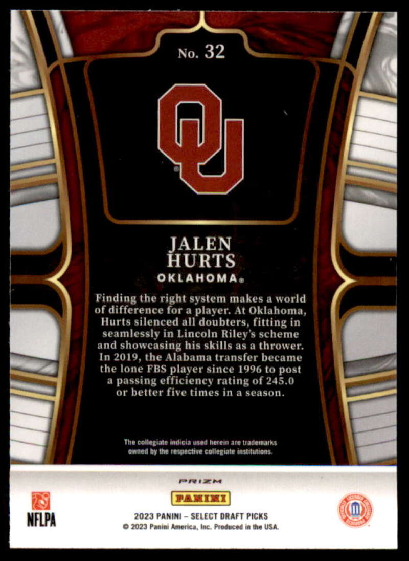 Jalen Hurts Card 2023 Select Draft Picks Prizms Red Lazer #32  Image 2