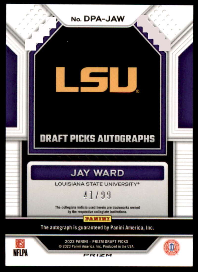 Jay Ward RC 2023 Panini Prizm Draft Picks Draft Picks Autographs Purple Ice #67  Image 2