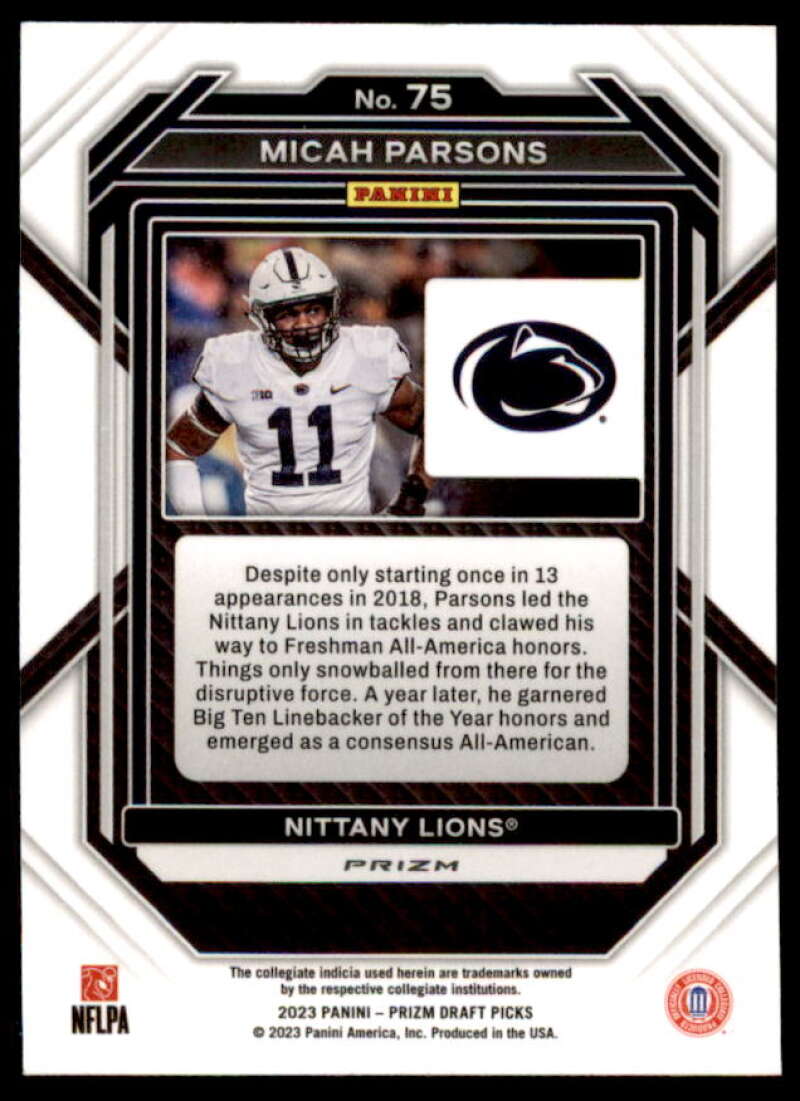 Micah Parsons Card 2023 Panini Prizm Draft Picks Prizms Red Ice #75  Image 2