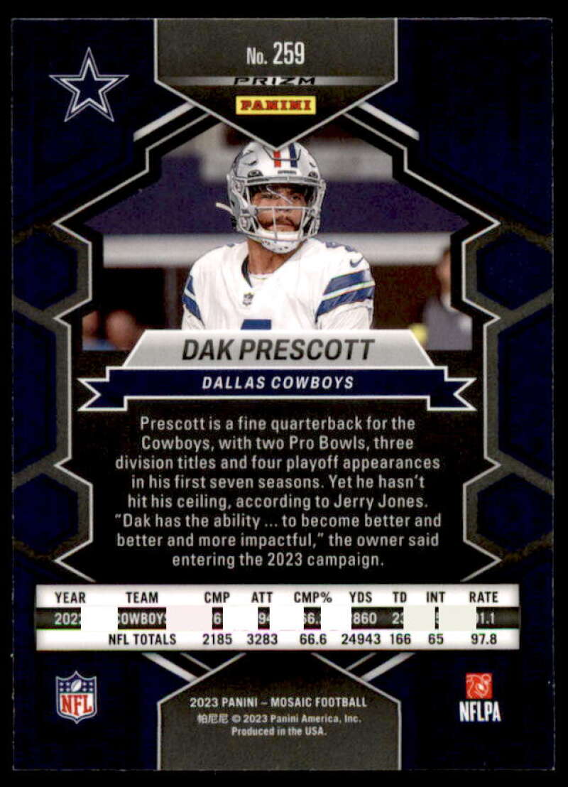 Dak Prescott NP Card 2023 Panini Mosaic Mosaic Reactive Yellow #259  Image 2