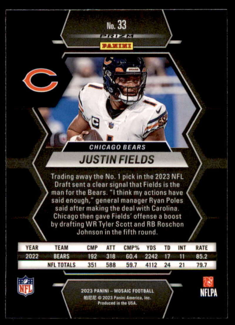 Justin Fields Card 2023 Panini Mosaic Mosaic Reactive Yellow #33  Image 2