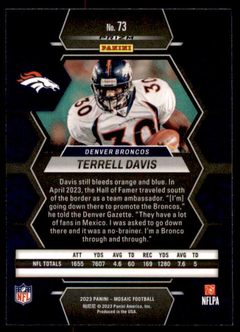 Terrell Davis Card 2023 Panini Mosaic Mosaic Reactive Yellow #73  Image 2