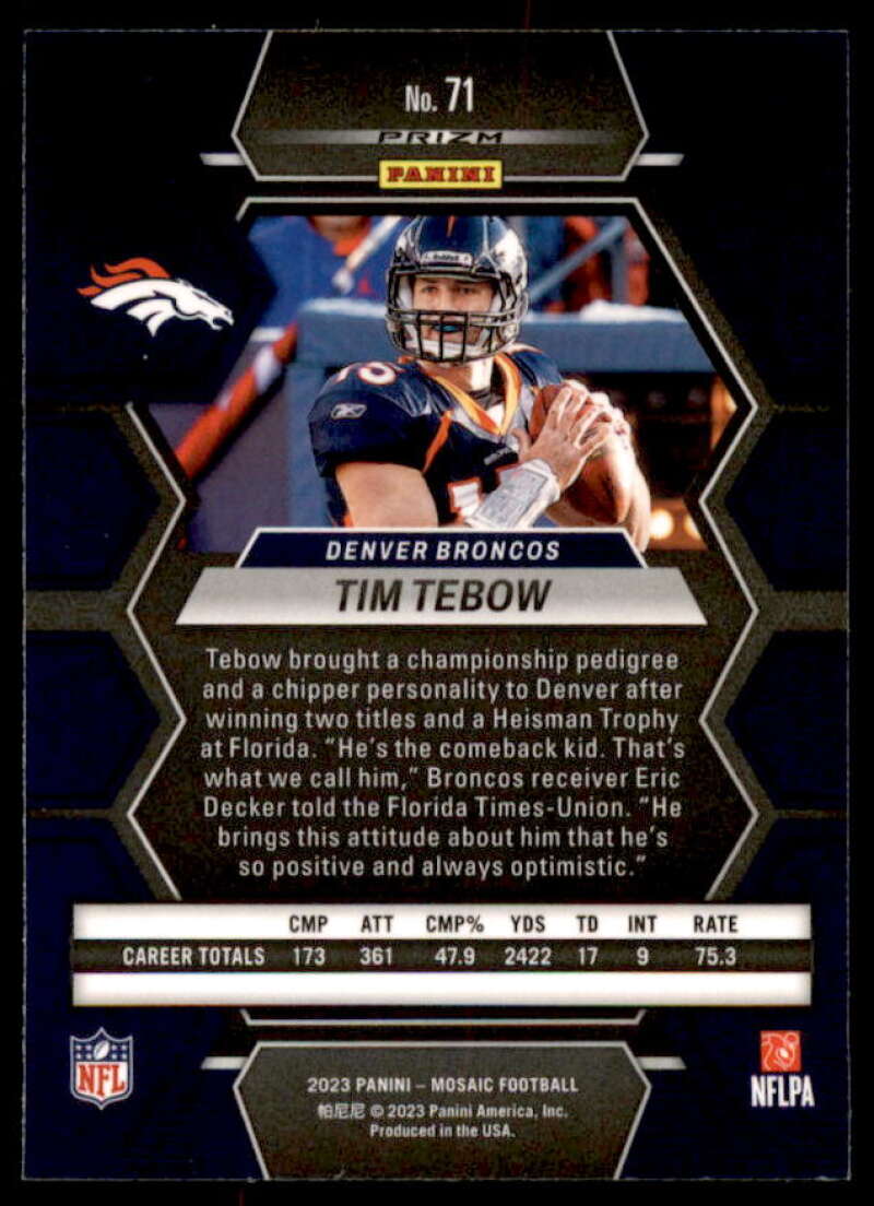 Tim Tebow Card 2023 Panini Mosaic Mosaic Green #71  Image 2