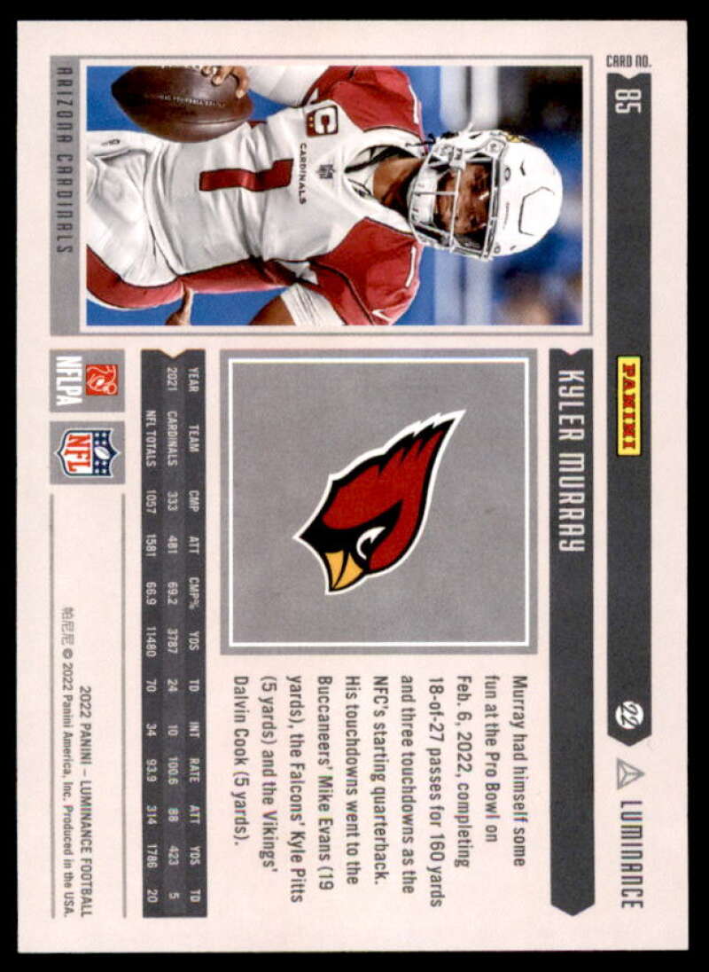 Kyler Murray Card 2022 Panini Luminance Green #85  Image 2