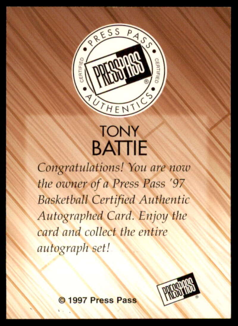 Tony Battie Rookie Card 1997 Press Pass Autographs #2  Image 2