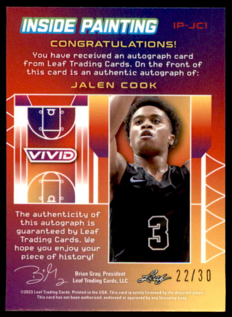 Jalen Cook AU Rookie Card 2022-23 Leaf Vivid Inside Painting #IP-JC1  Image 2