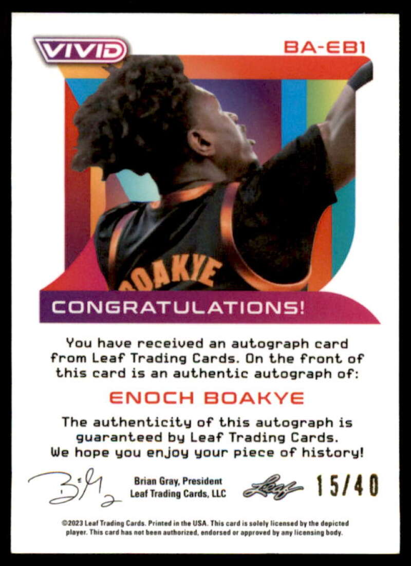 Enoch Boakye AU Rookie Card 2022-23 Leaf Vivid RC #BA-EB1  Image 2