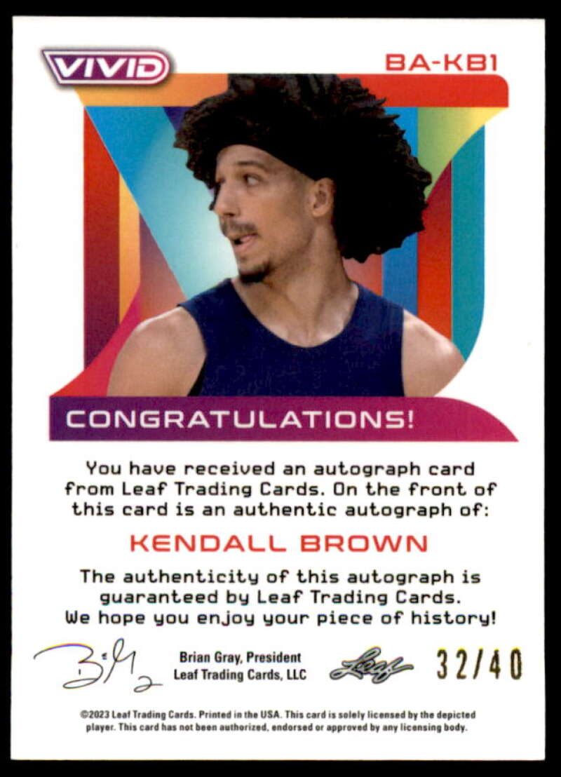 Kendall Brown AU Rookie Card 2022-23 Leaf Vivid RC #BA-KB1  Image 2