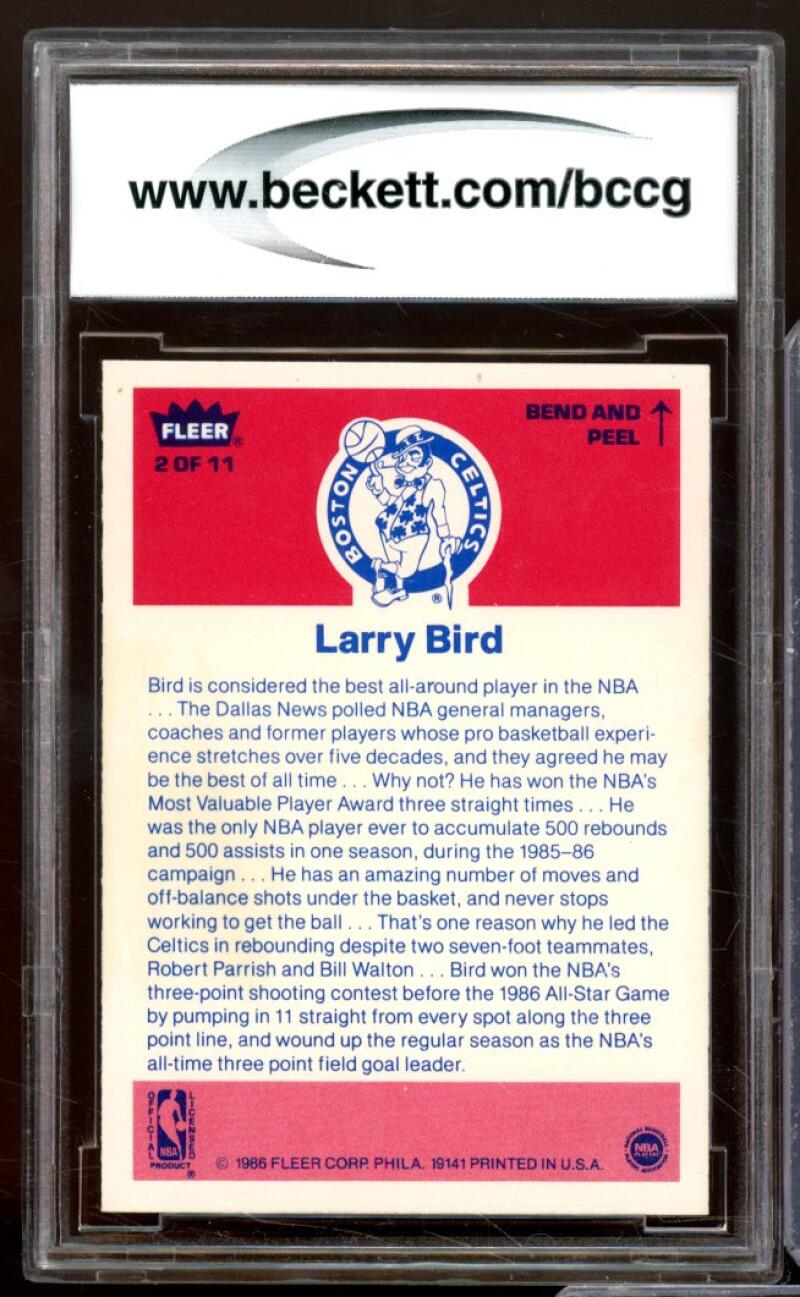 1986-87 Fleer Stickers #2 Larry Bird Card BGS BCCG 10 Mint+ Image 6