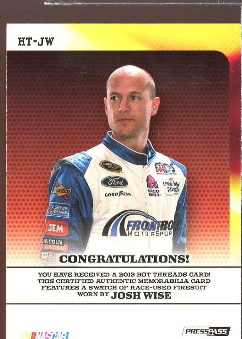 Josh Wise Card 2013 Press Pass Ignite Hot Threads Silver #HTJW  Image 2