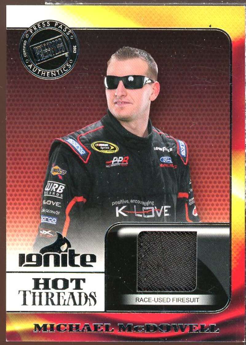 Michael McDowell Card 2013 Press Pass Ignite Hot Threads Silver #HTMMD  Image 1