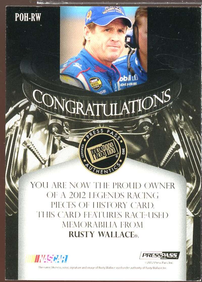 Rusty Wallace 2012 Press Pass Legends Pieces of History Memorabilia Silver #RW3  Image 2