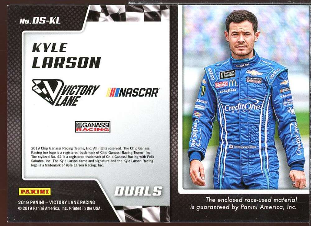 Kyle Larson Card 2019 Panini Victory Lane Dual Swatches #17  Image 2