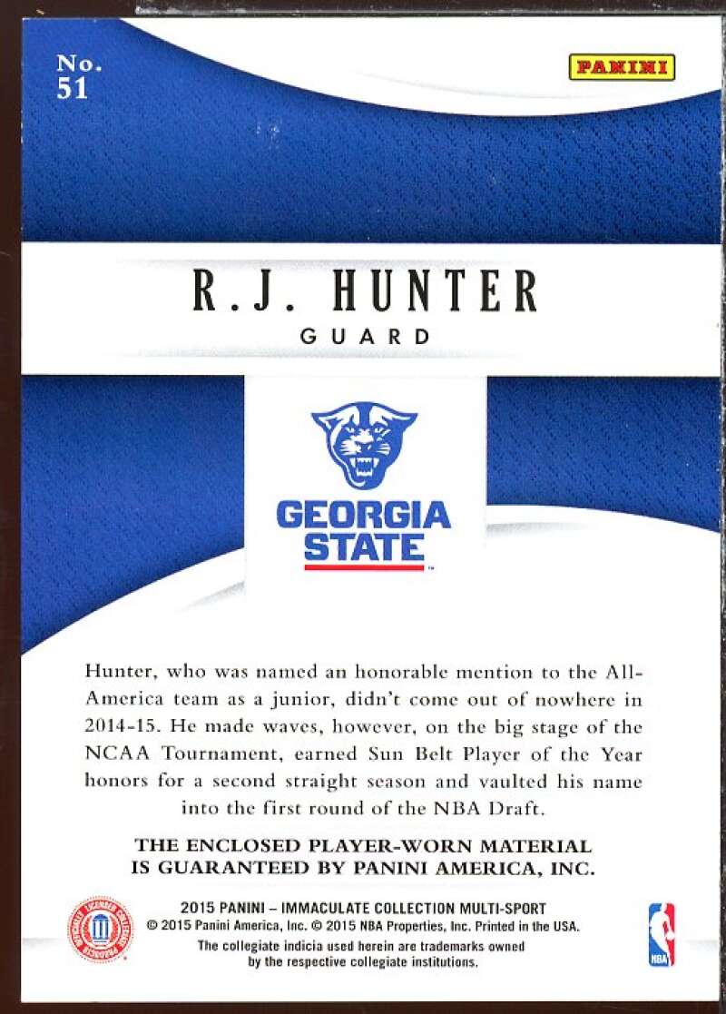 R.J. Hunter/99 Card 2015 Immaculate Collection Collegiate Multisport Jumbos #51  Image 2