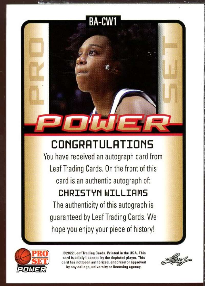 Christyn Williams AU Rookie Card 2021-22 Leaf Pro Set Power Red #BACW1  Image 2