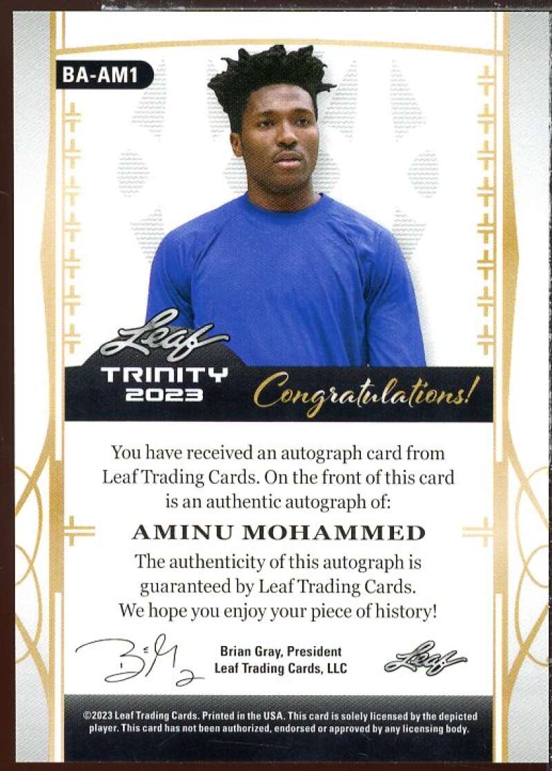 Aminu Mohammed AU Rookie Card 2023 Leaf Trinity #BA-AM1  Image 2