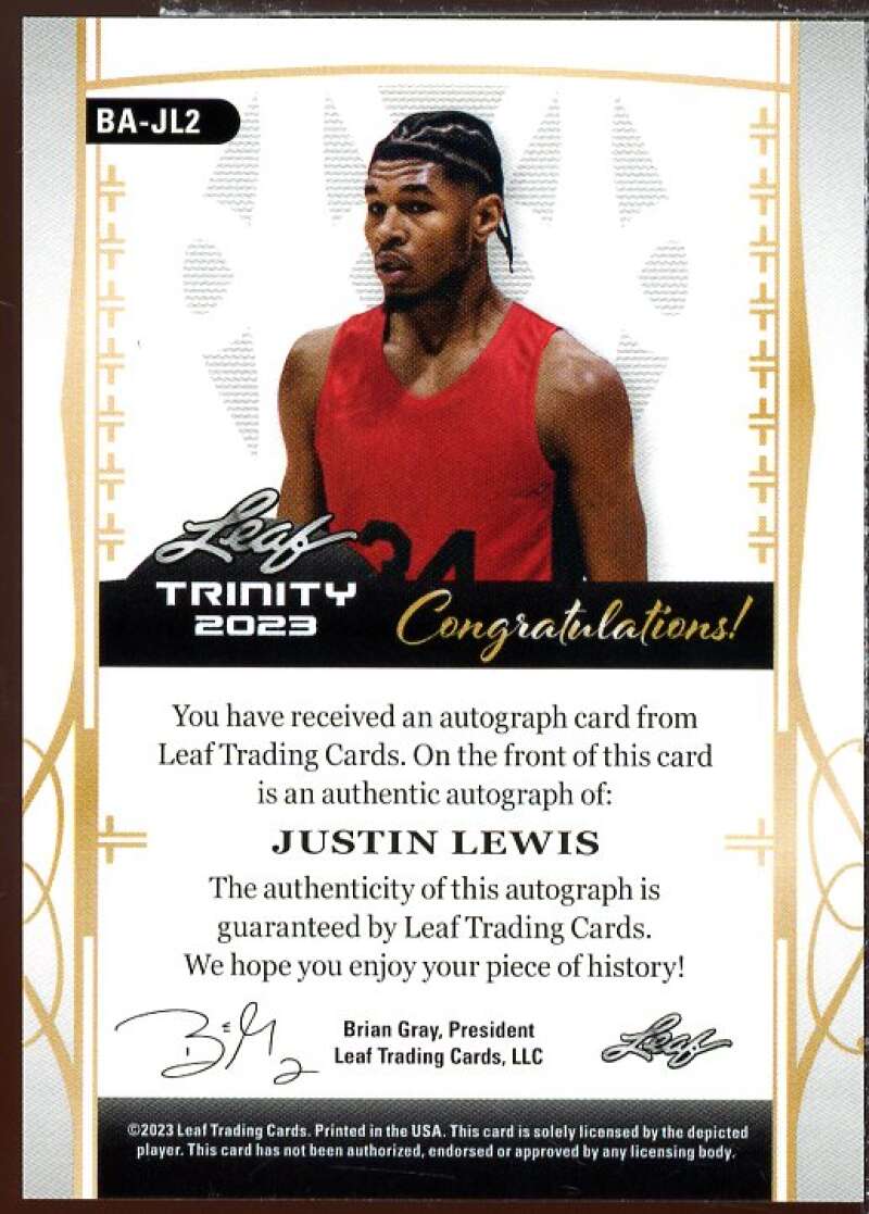 Justin Lewis AU Rookie Card 2023 Leaf Trinity #BA-JL2  Image 2