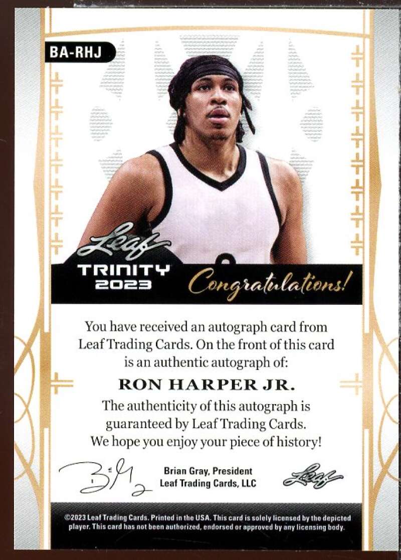 Ron Harper Jr. AU Rookie Card 2023 Leaf Trinity #BA-RHJ  Image 2