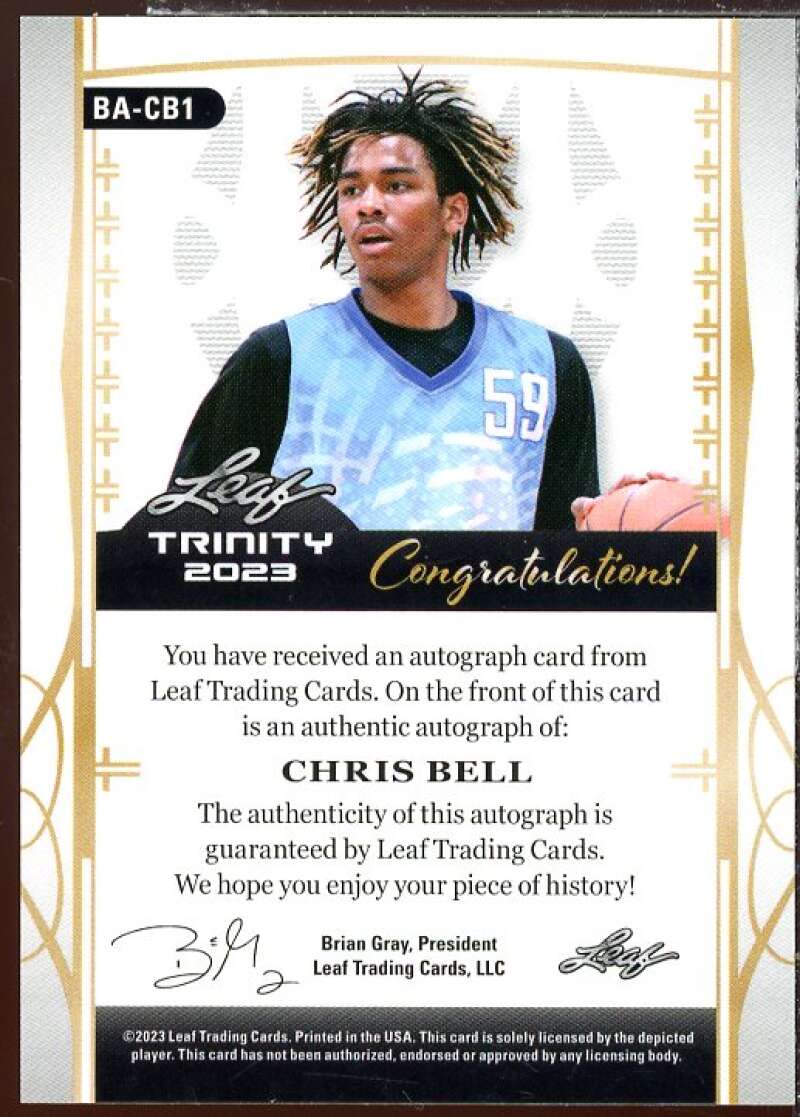 Chris Bell AU Rookie Card 2023 Leaf Trinity #BA-CB1  Image 2