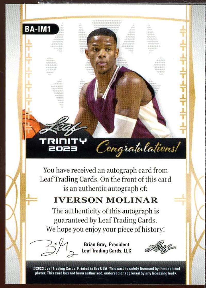 Iverson Molinar AU Rookie Card 2023 Leaf Trinity #BA-IM1  Image 2