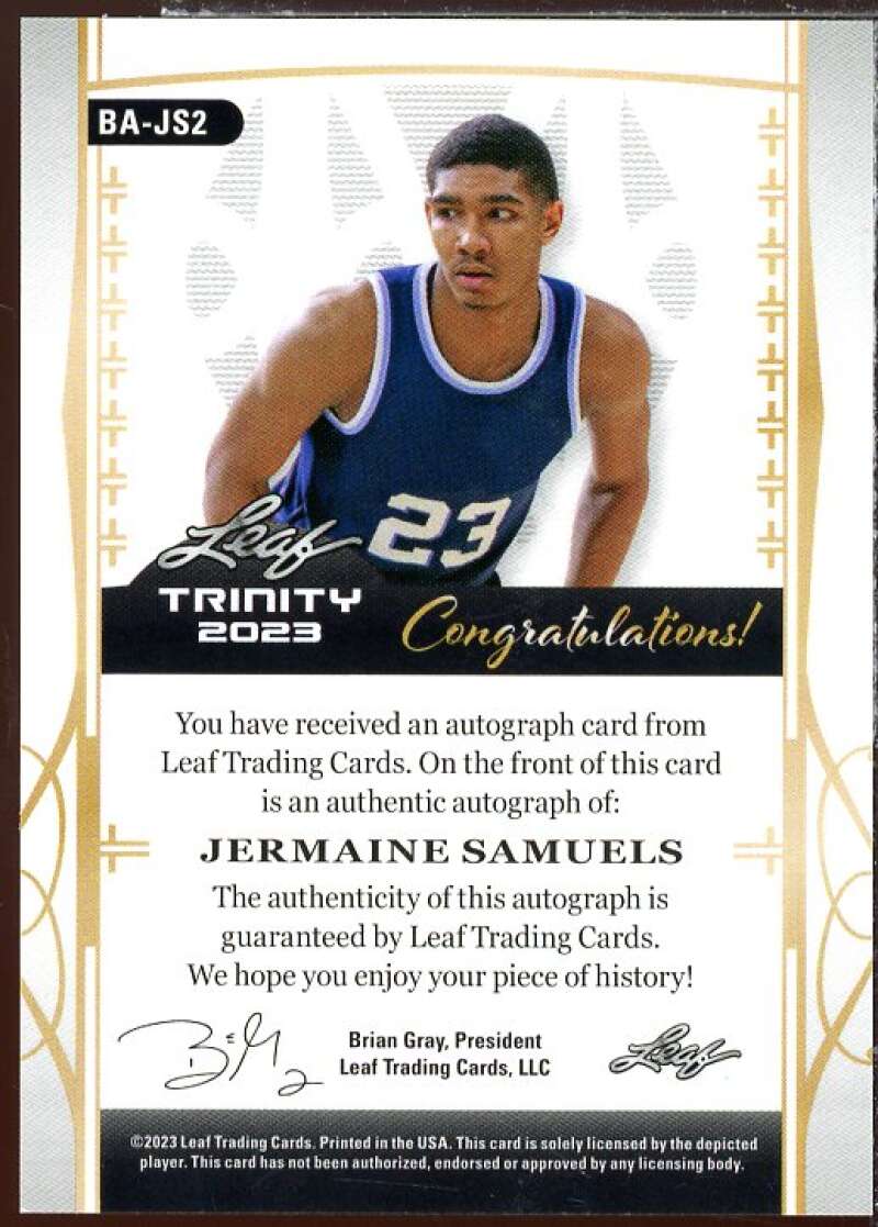 Jermaine Samuels AU Rookie Card 2023 Leaf Trinity #BA-JS2  Image 2