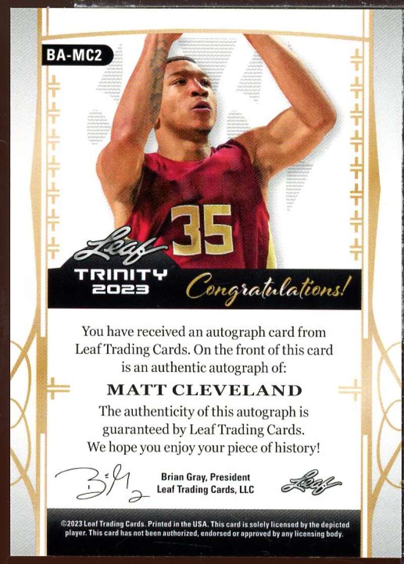 Matt Cleveland AU Rookie Card 2023 Leaf Trinity #BA-MC2  Image 2