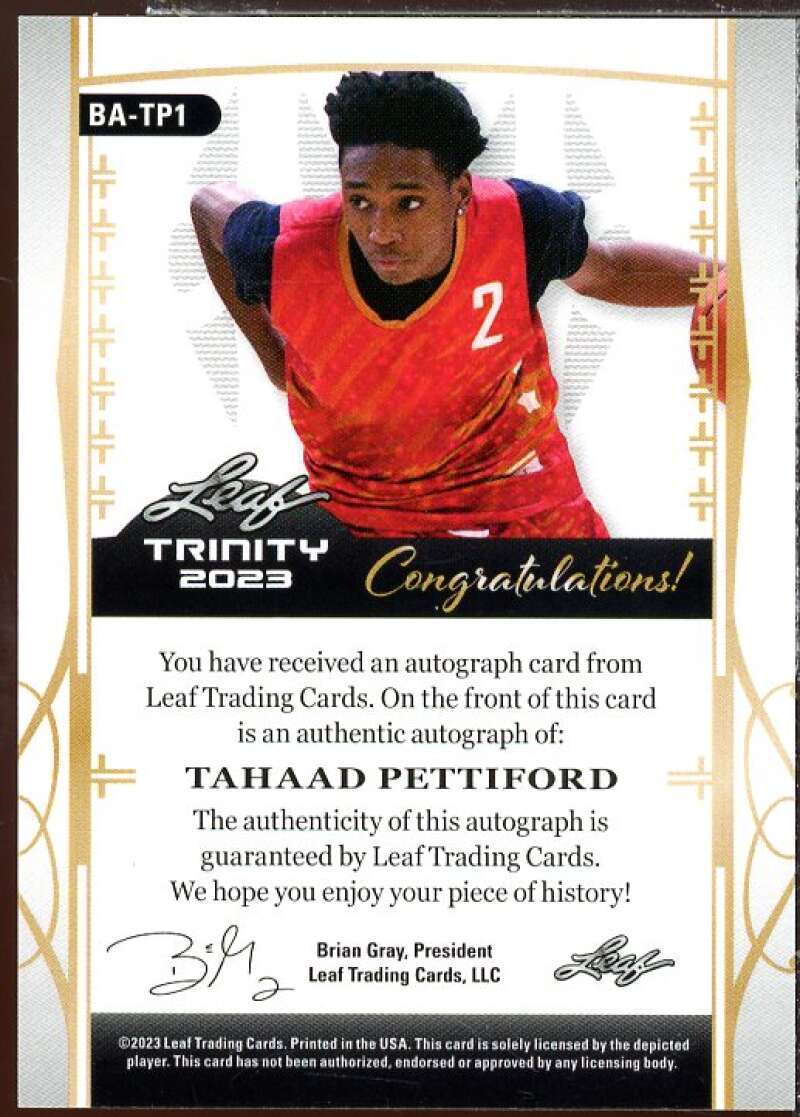 Tahaad Pettiford AU Rookie Card 2023 Leaf Trinity #BA-TP1  Image 2