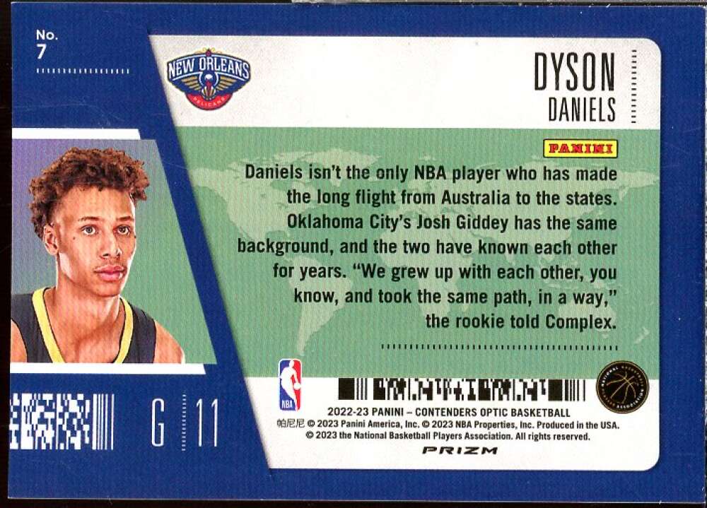 Dyson Daniels Rookie Card 2022-23 Panini Contenders Optic First Class Ticket #7  Image 2