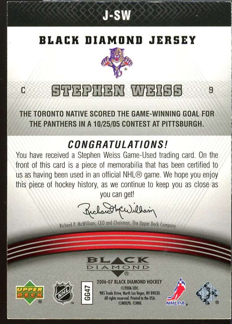 Stephen Weiss Card 2006-07 Black Diamond Jerseys #JSW  Image 2