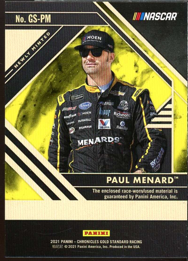 Paul Menard 2021 Panini Chronicles Gold Standard Newly Minted Memorabilia #6  Image 2