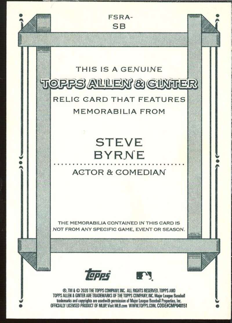 Steve Byrne Card 2020 Topps Allen and Ginter Relics #FSRASB  Image 2