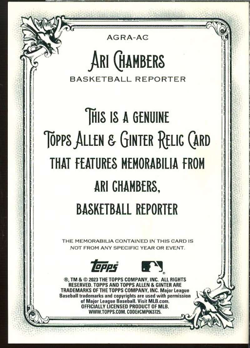 Ari Chambers Card 2023 Topps Allen and Ginter Relics #AGRAAC  Image 2