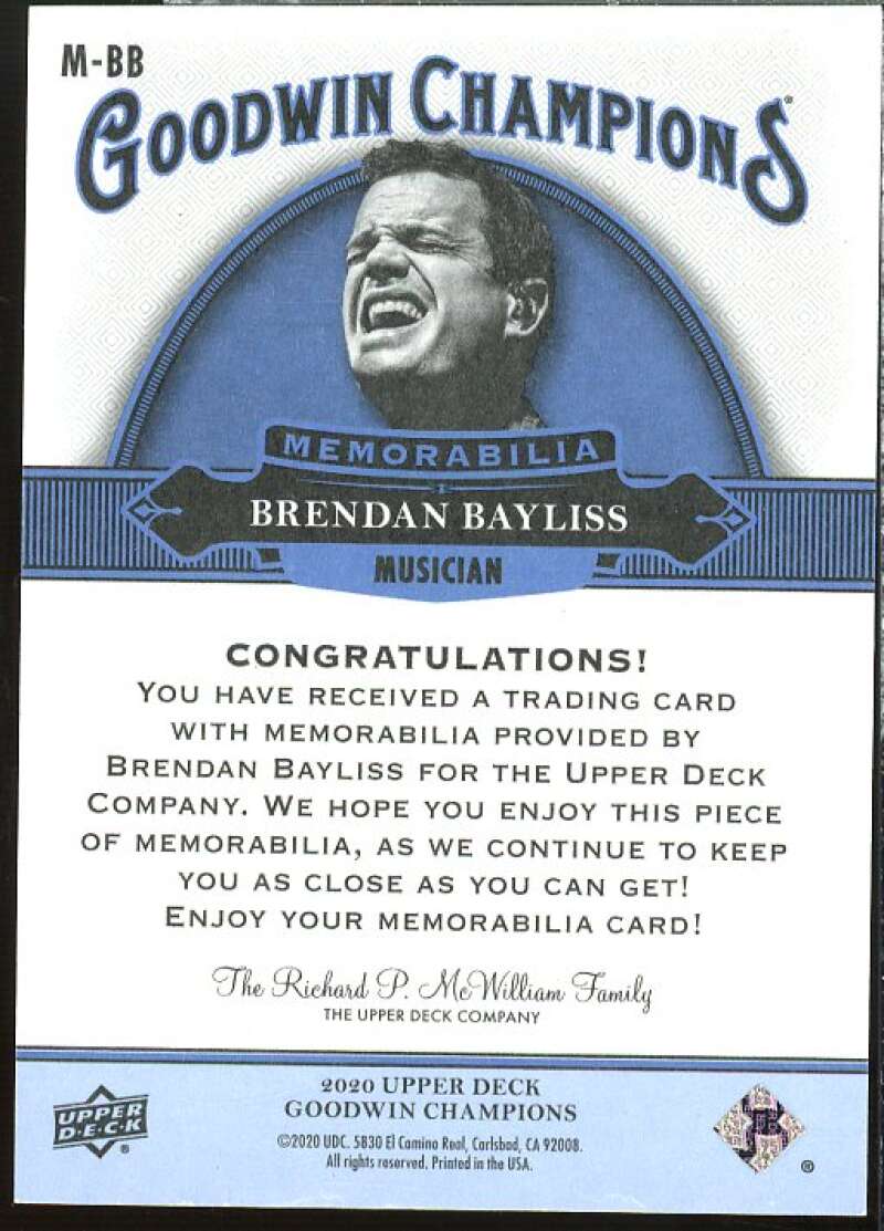 Brendan Bayliss E Card 2020 Upper Deck Goodwin Champions Memorabilia #MBB  Image 2