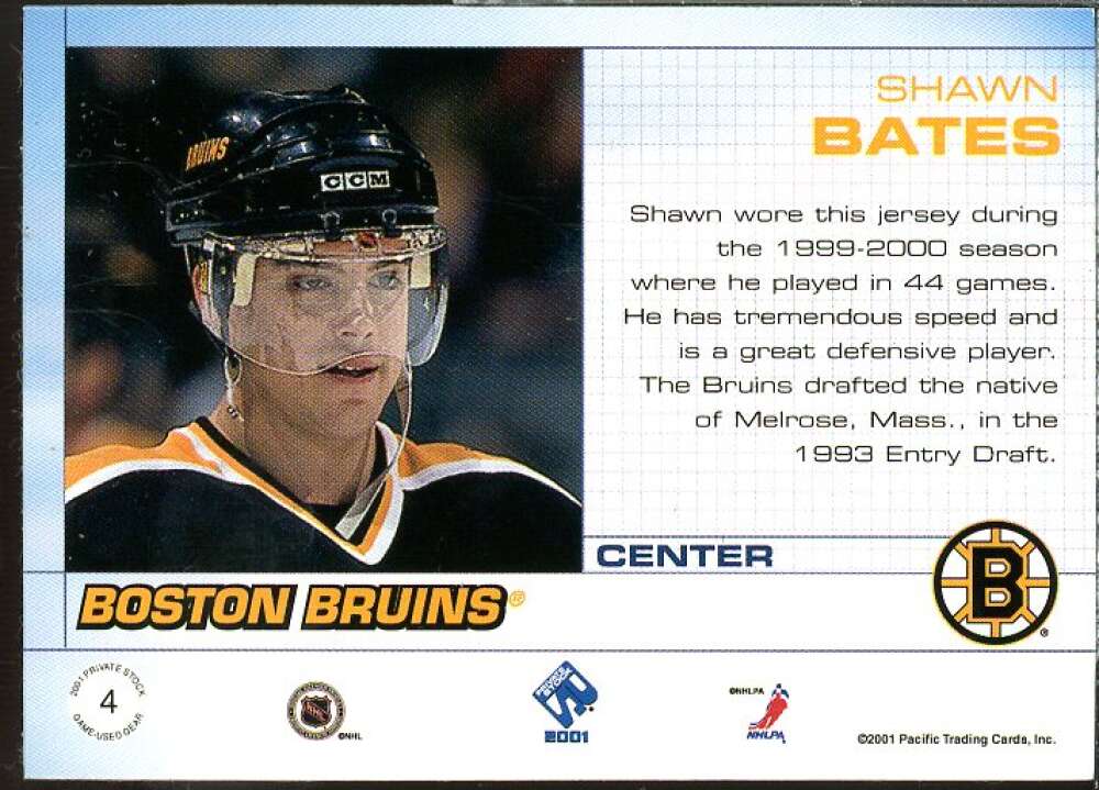 Shawn Bates Card 2000-01 Private Stock Game Gear #4  Image 2