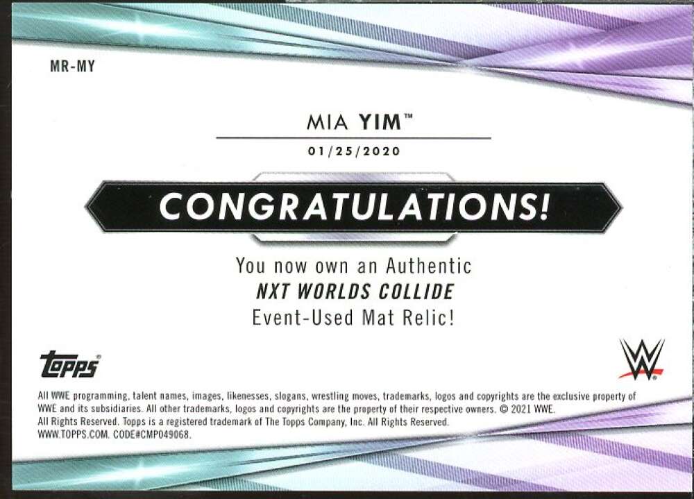 Mia Yim Card 2021 Topps WWE Mat Relics #MRMY  Image 2