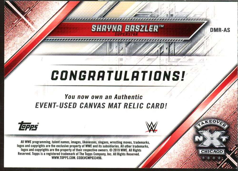 Shayna Baszler Card 2019 Topps WWE RAW Mat Relics #DMRAS  Image 2