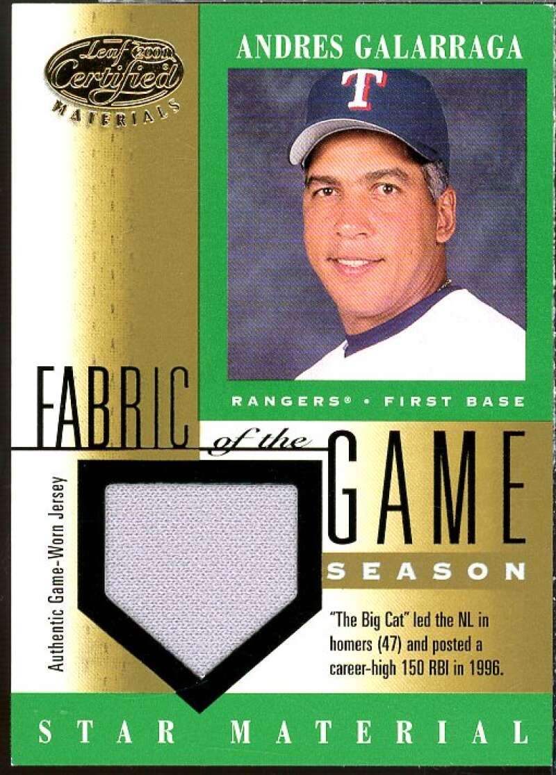 Andres Galarraga Card 2001 Leaf Certified Materials Fabric of the Game #98SN  Image 1