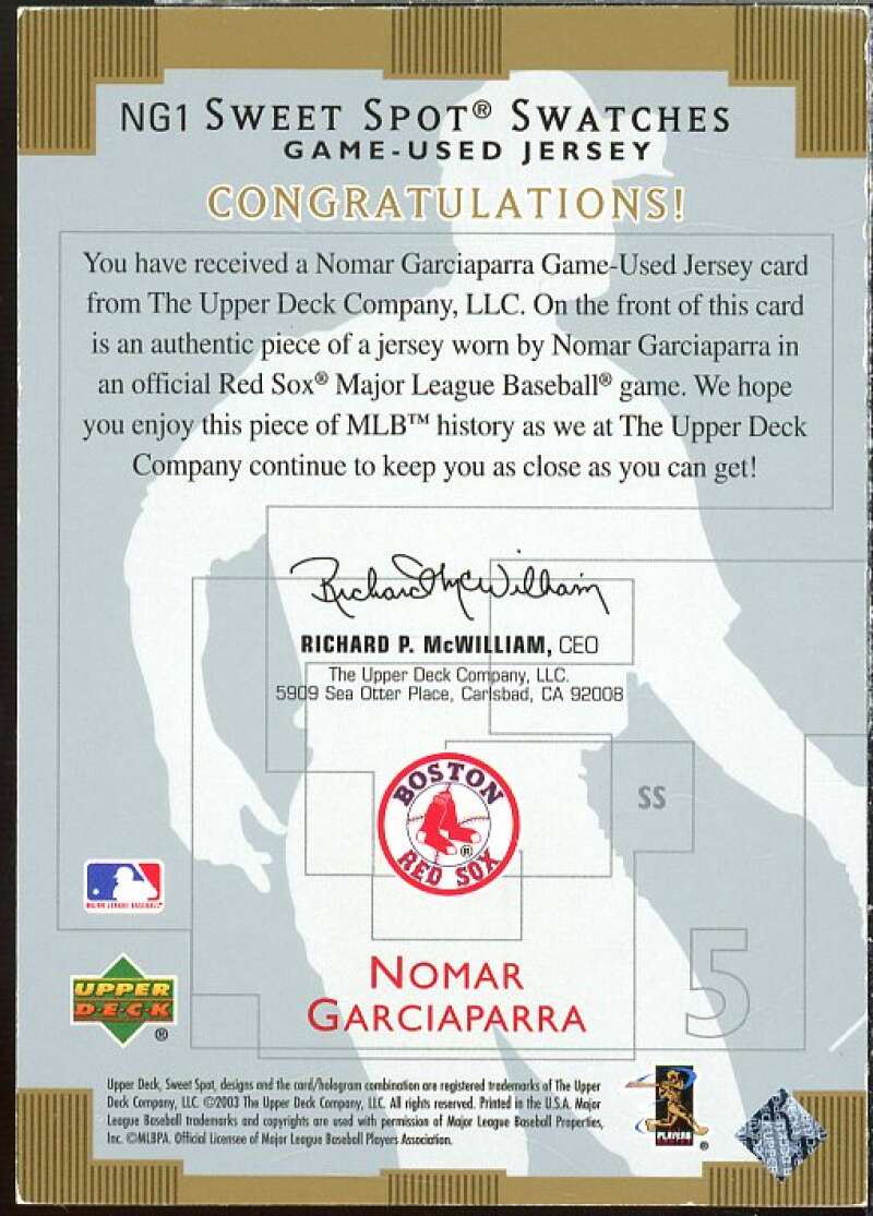 Nomar Garciaparra SP/75 Card 2003 Sweet Spot Swatches #NG  Image 2