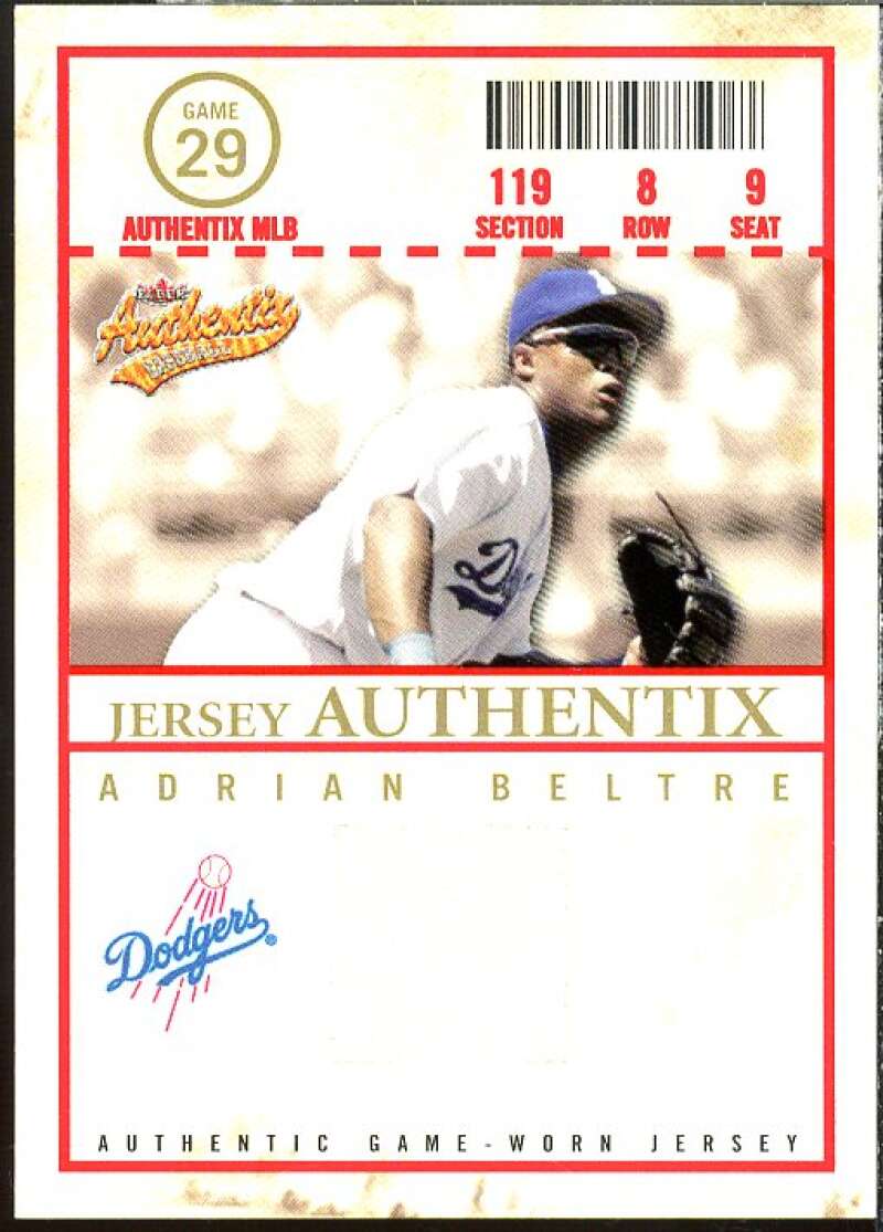 Adrian Beltre Card 2005 Fleer Authentix Jersey General Admission #AB  Image 1