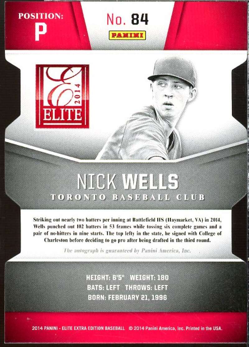 Nick Wells RC 2014 Elite Extra Edition Prospects Signatures Status Purple #84  Image 2