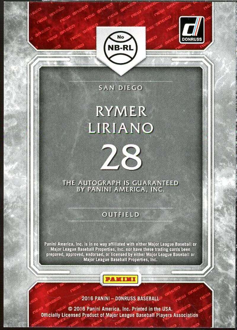 Rymer Liriano Rookie Card 2016 Donruss New Breed Autographs Green #NBRL  Image 2