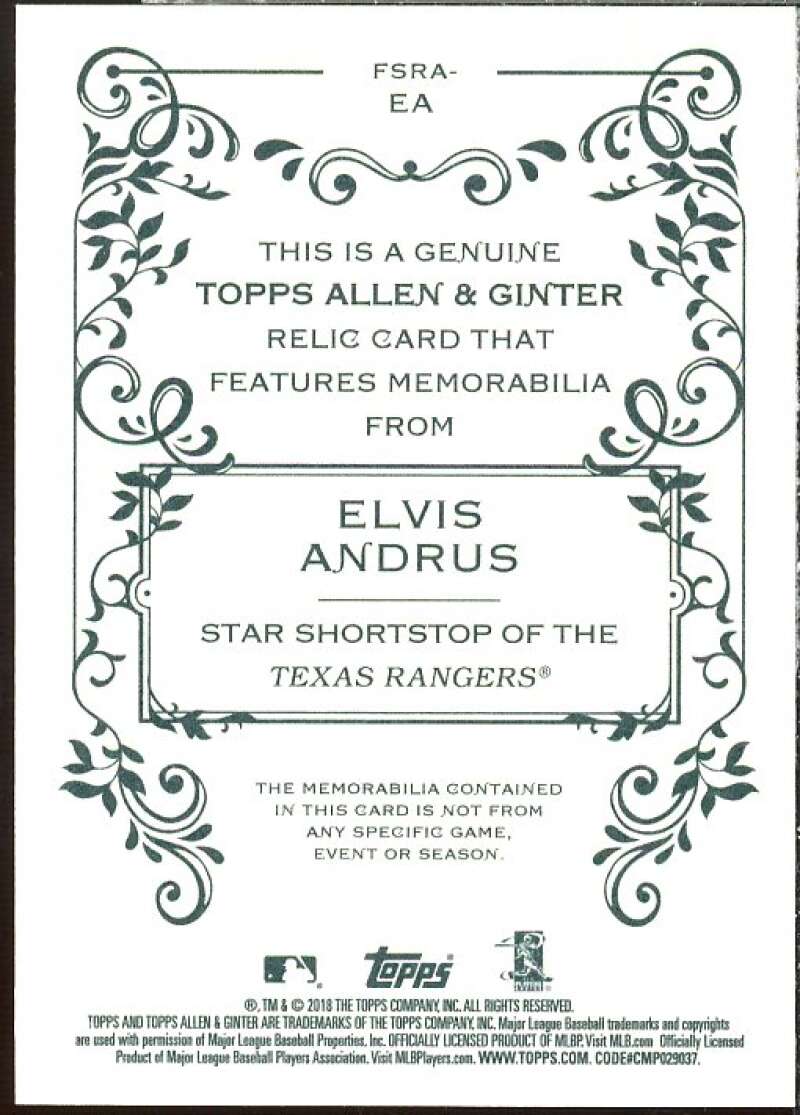 Elvis Andrus Card 2018 Topps Allen and Ginter Relics #FSRAEA  Image 2