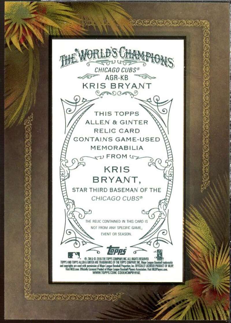 Kris Bryant Card 2016 Topps Allen and Ginter Framed Mini Relics #AGRKB  Image 2